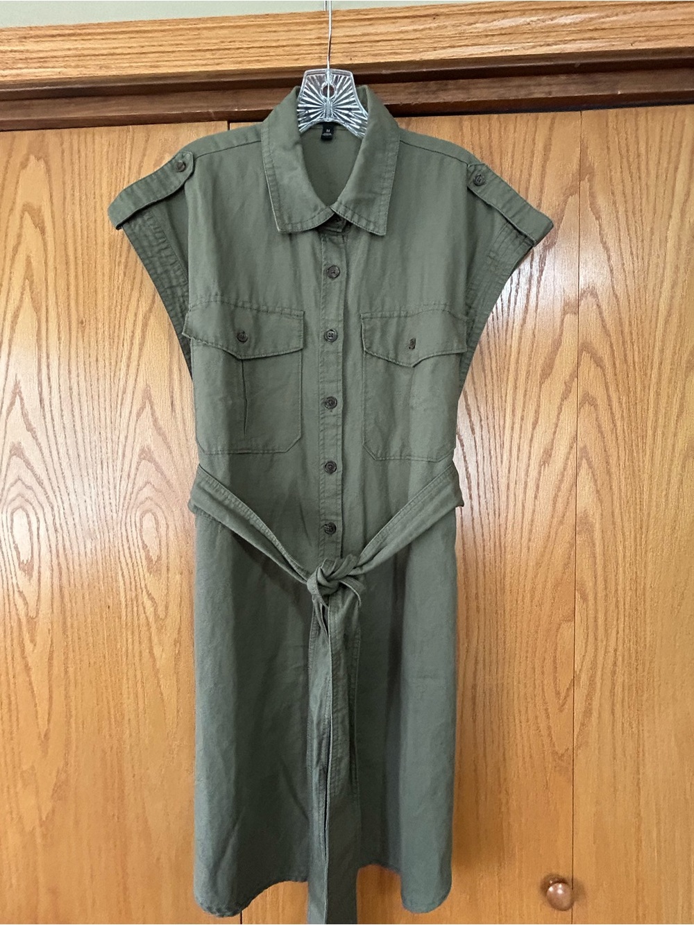 Banana Republic Olive Utility Shirt Dress with Tie Waist